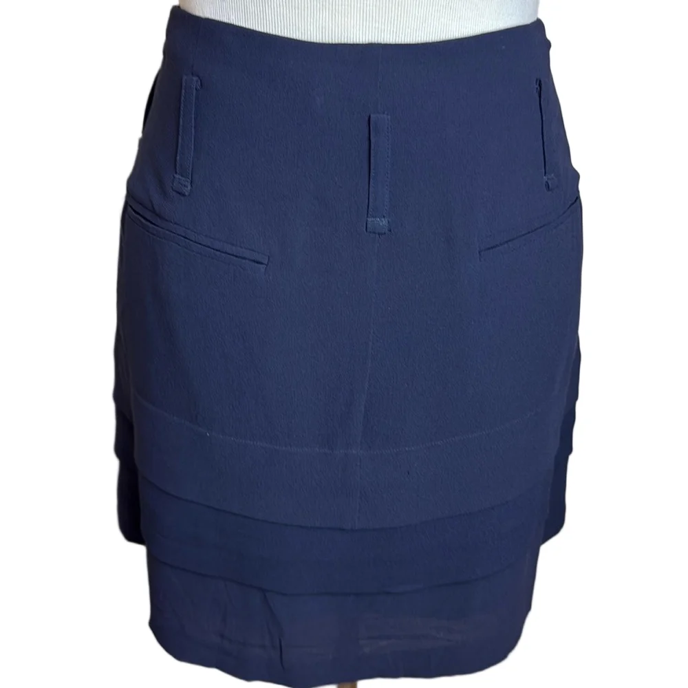 Balenciaga Navy Silk Ruffled Layered Skirt Size 6